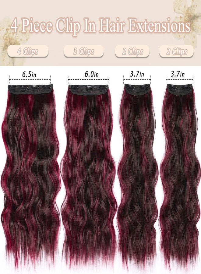 MAYSA Burgundy Clip in Hair Extensions 4Pcs Long Wavy Hair Dark Red Synthetic Clip in Extensions 22 Inch for Women #Dark Brown Mix Burg - Image 2